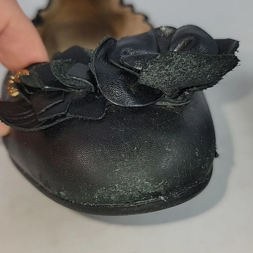 Tory Burch Black‎ Leather Blossom Ballet Flats
